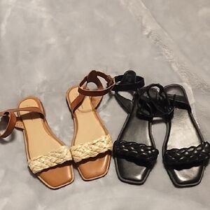 Time and Tru Braided Strap Sandals - Black and Brown